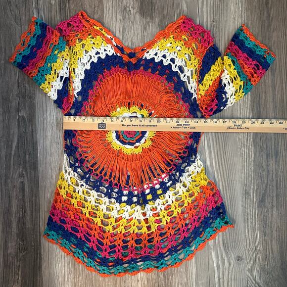 Multicolor Hippie Macrame Top Tunic Beach Swimsuit Cover Up Women’s Small - Picture 4 of 6